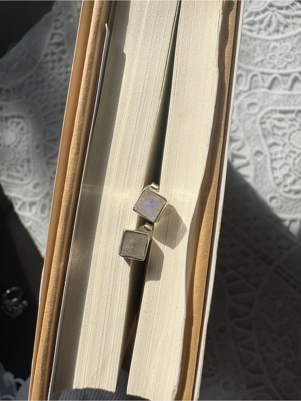 Sterling Silver Square Moonstone Stud Earrings - Women Jewelry